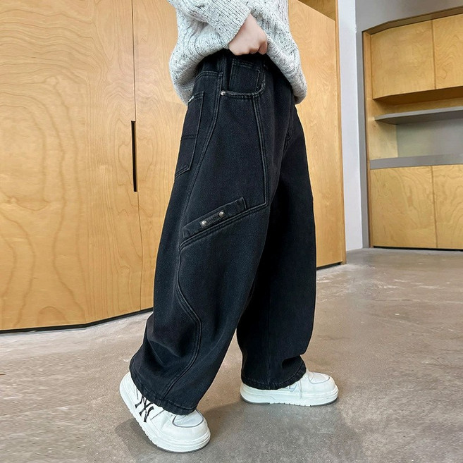 달콩슈 남아용 커트 라인 와이드 블랙 청바지 데님 팬츠 DKW151