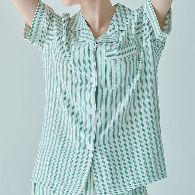 디노바시 커플용 냉감 쿨리에르 반팔 상의 + 하의 잠옷 세트