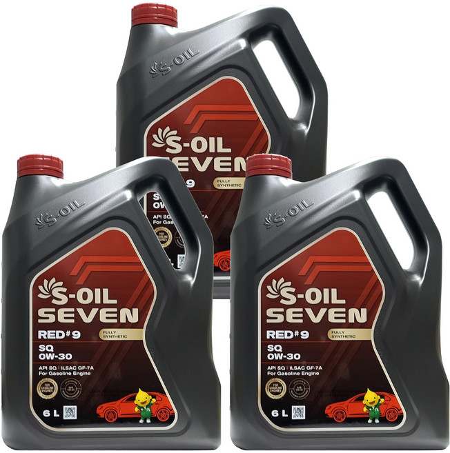 에스오일 세븐 레드 9 SQ 0W30 6L x 3개 1박스 18L 가솔린 LPG 전용 100% 합성 엔진오일 (5W30 대체시 연비개선)