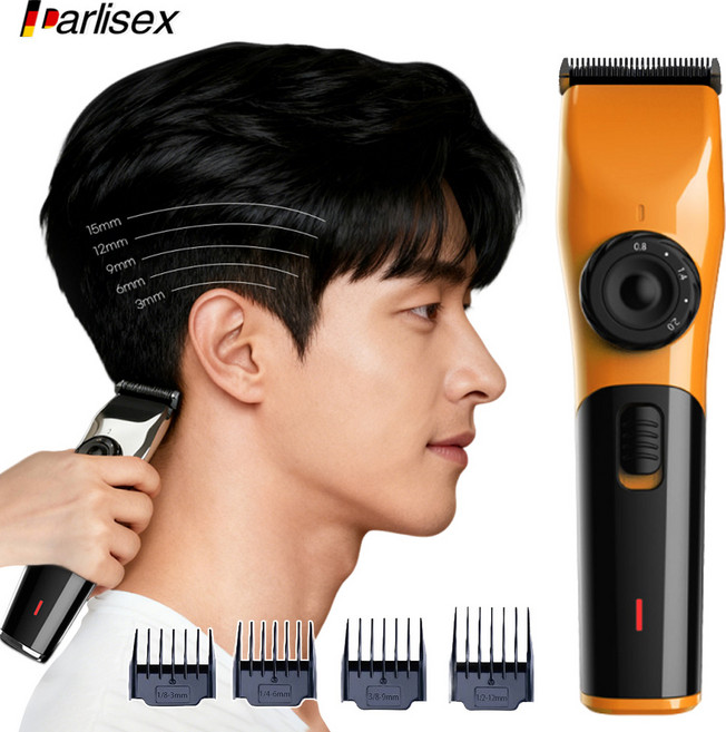Darlisex 독일 남자 바리깡 길이조절 전문가용 이발기 + 4빗세트, 오렌지
