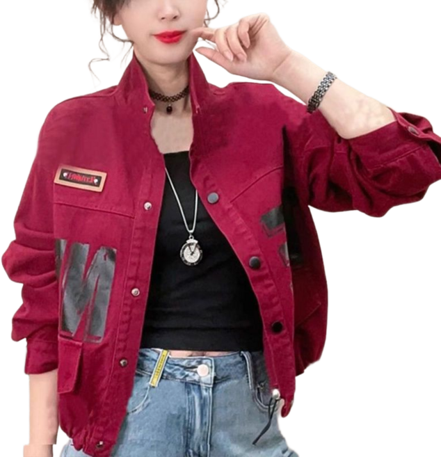 여성용 숏 데님 자켓 레터링 프린트 봄 가을 데일리 자켓