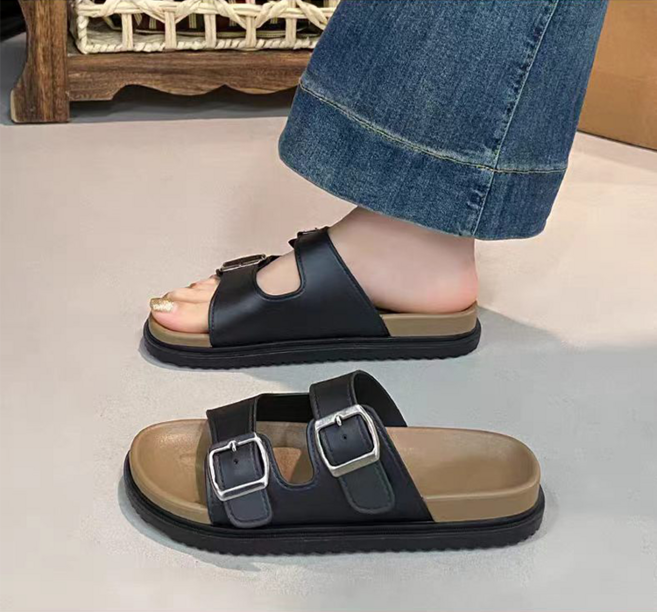 BROWMODA 여성 발편한 투버클 스트랩 슬리퍼