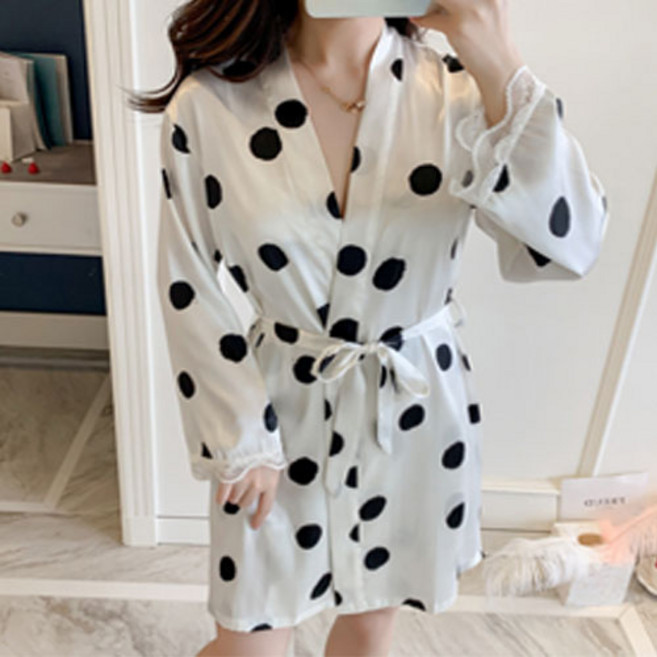 리카 여성 실크파자마 레이스 골프 목욕 가운