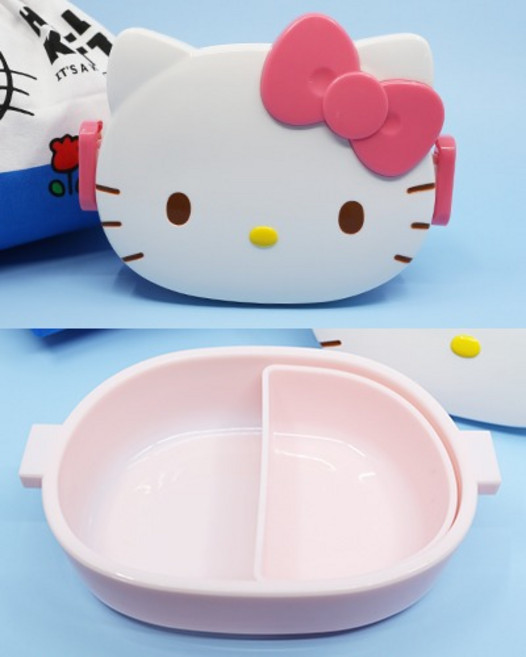 헬로키티페이스 1단 피크닉 어린이집 소풍 도시락통, 1개, 화이트핑크