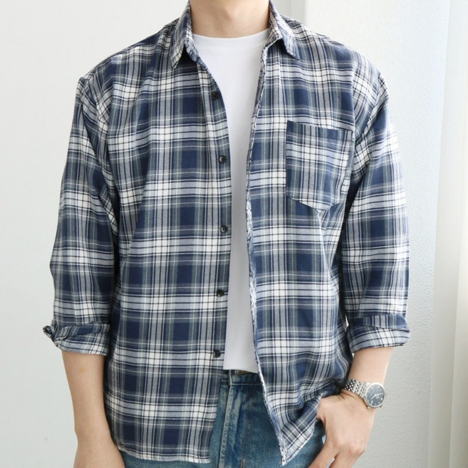 스타일리브 남자 긴팔 체크 남방 셔츠