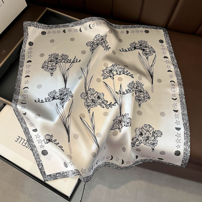 絲綢100%桑蠶絲絲巾花卉色荷花真絲圍巾女53cm方巾小領巾披肩