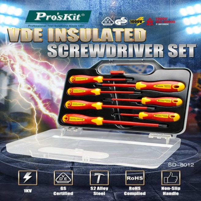 Proskit SD-8012 전기 기사 전용 고전압 절연 드라이버 세트 7피스 십자형 직선형, 01 SD-8012
