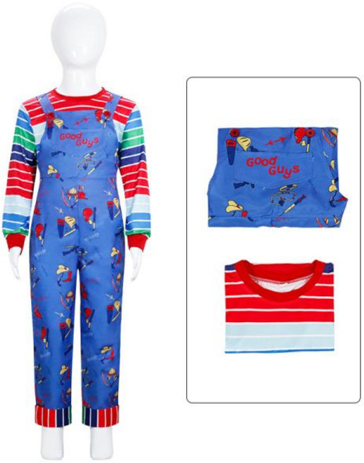 애니메이션 무서운 처키 코스프레 호러 점프 슈트 할로윈 의상 남성 및 파티 소품