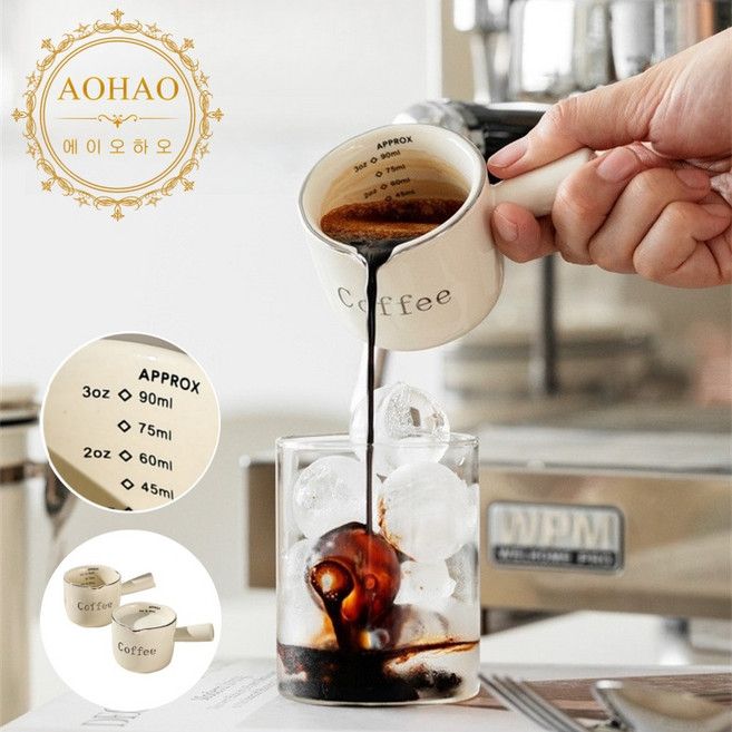 AOHAO 에스프레소 샷잔 2PCS 세트 커피잔 계량컵 우유잔 도자기, 2개, 화이트