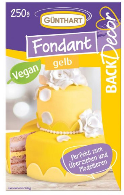 Günthart 귄트하트 백데코르 250g 블루 폰던트 100 비건 팜 오일 무첨가 찢어짐 방지 케이크 커버용 모델링용 적합 1개 묶음 1 x, 250 g (1er Pack), YELLOW