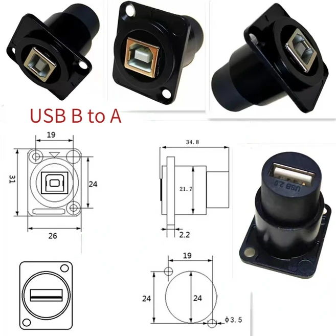 USB B - A USB3.0 유형 C 커넥터 D 섀시 암 소켓 패널 장착, 01 USB B to A