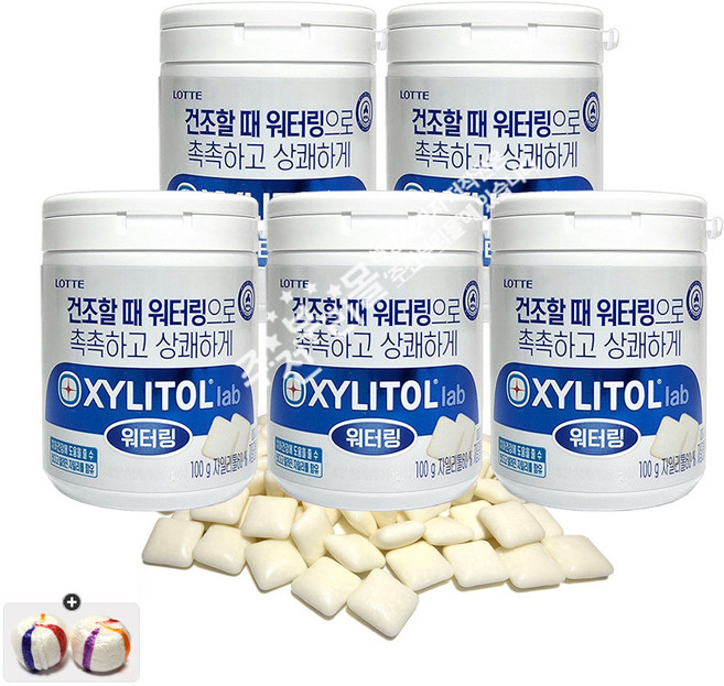 자일리톨 랩 워터링 껌 100g(케이스) x 5통+자색옥춘사탕 20g 세트, 1세트, 500g