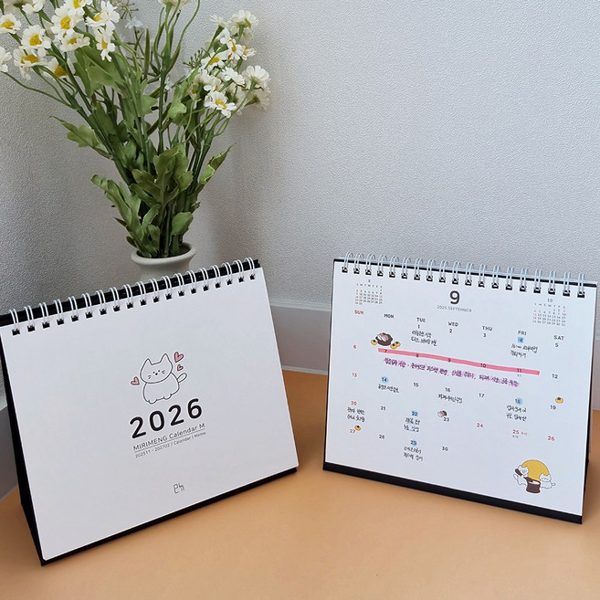 2026 모뉴 미리멩 캘린더 M (일러스트 캐릭터 귀여운 탁상달력 메모 업무 사무실 학교 스케줄러), 1개