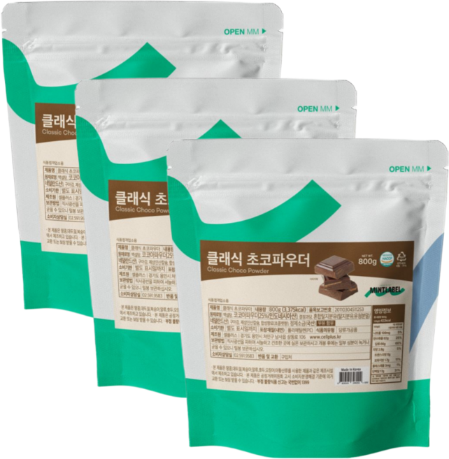 민트라벨 클래식 초코파우더, 3개, 800g, 1개입