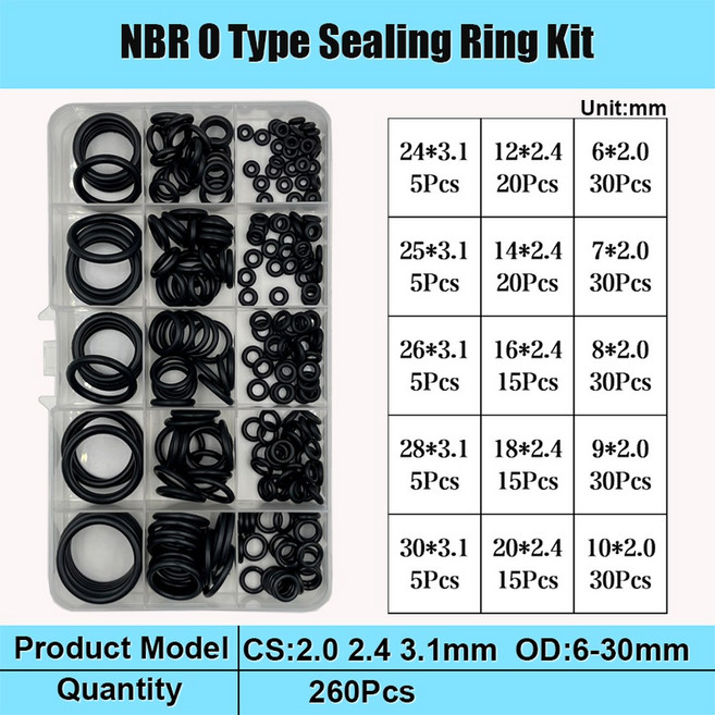 실리콘고무판 실리콘 고무 O링 씰링 와셔 레드 VMQ 니트릴 R 등급 고온 배관 개스킷 내유성 오링, [09] 실리콘고무판 15G 260pcs black, 1개