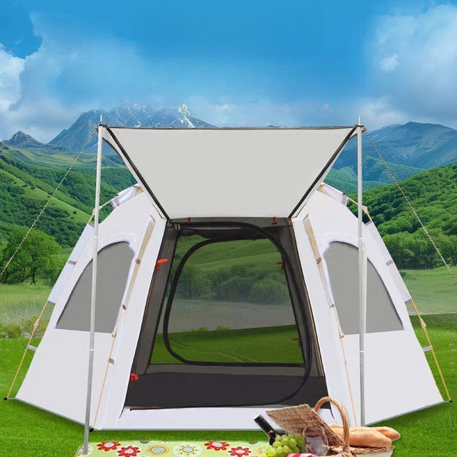 시스슈 자동 원터치 텐트 육각 돔텐트 대형 그늘막 캠핑 텐트, 3~4인용(200*200*165CM), 흰색