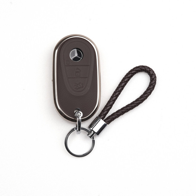 옳다스토어 벤츠 신형 가죽 메탈 키케이스, 타입A, 브라운