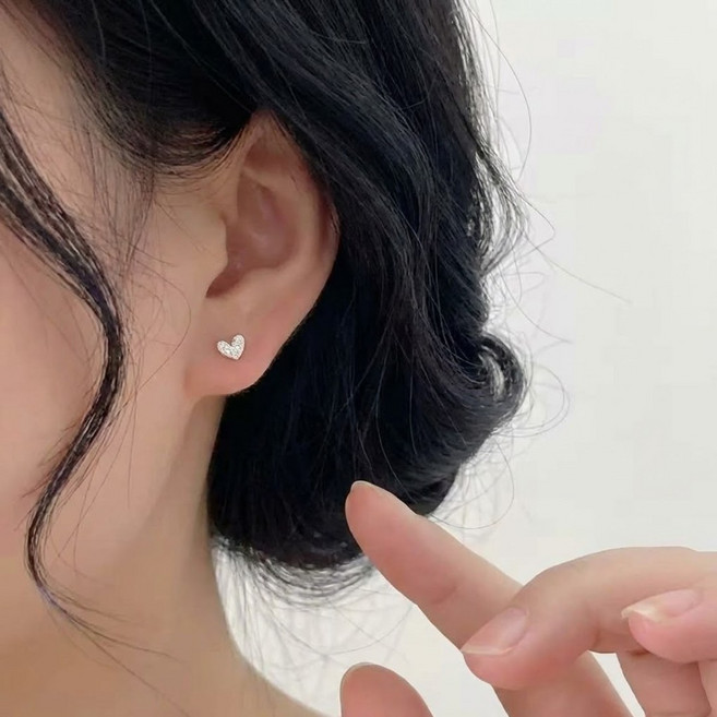 다예코 실버925 블링 하트 큐빅 피어싱 2P