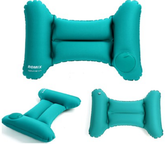 목쿠션 허리베개 허리쿠션 에어캡 여행용 차량용 기내용 베개 허리방석, 블루