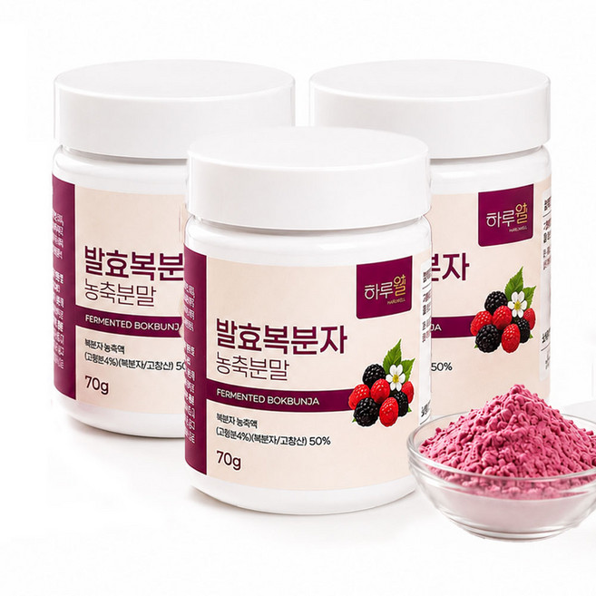 하루웰 고창 발효 복분자 농축 분말 100% 김치유산균 발효, 70g, 3개