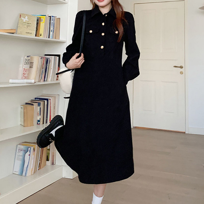 스타일닥터 여자 긴팔 폴라 벨벳 원피스 가을 겨울 블랙 엘레강스 여성복