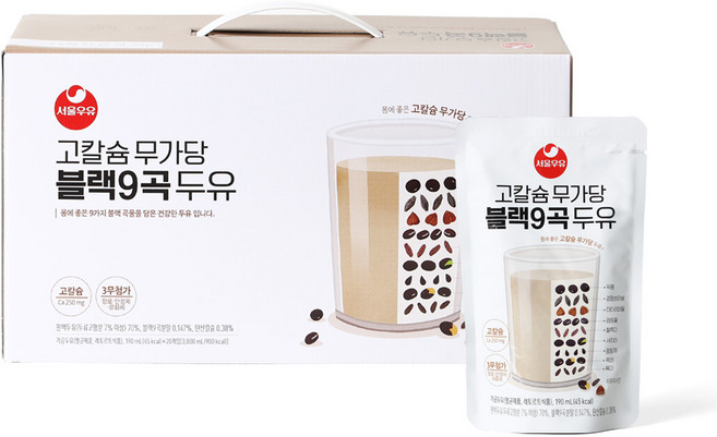 서울우유 고칼슘 무가당 블랙9곡 두유 190mlX20팩, 190ml, 20개