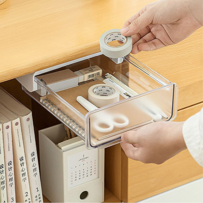 책상 미니서랍 데스크 오거나이저 부착식 필기구정리 msj55150HE, 클리어 블랙