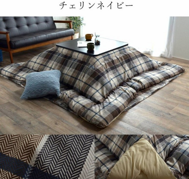 IKEHIKO 일본 코타츠 온열 사각 테이블 + 전용 이불 세트, 테이블+전용이불블랙채린 네이비