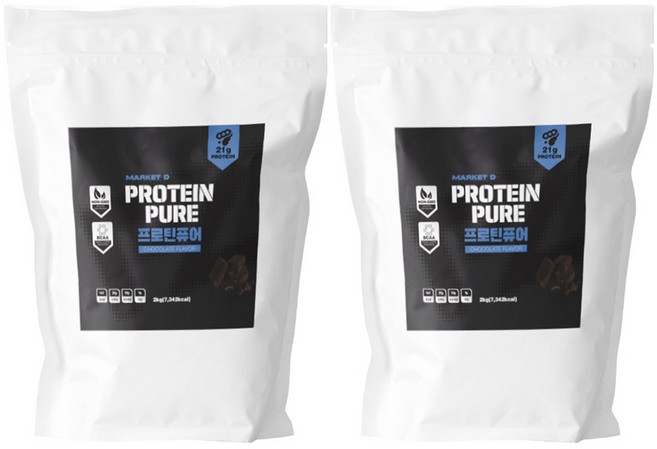 1+1 프로틴 퓨어 2kg x 2 헬스 단백질 초코맛 식물성 분리 대두 단백 보충제, 지퍼백, 2개
