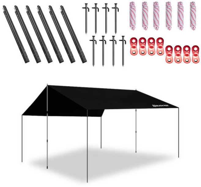 BUCK703 초특가 SALE 블랙코팅 암막타프 풀세트 중 타프 렉타타프 타프폴대 텐트 그늘막 캠핑매트