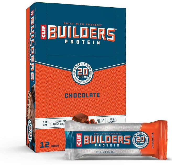 CLIF BUILDERS 단백질 바 - 초콜릿 맛 - 식물 기반 단백질 20g - 글루텐 프리 - GMO 프리 - 저혈당 - 인공 감미료 없음 - 68g(2.4온스) (12팩), Chocolate, 68g - 쿠팡