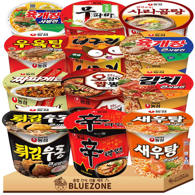 농심 용기 컵라면 세트 신라면 육개장 너구리 육개장큰사발 짜파게티 무파마 오징어짬뽕 새우탕 튀김우동 우육탕 김치큰사발 사리곰탕 라면스틱, 1박스