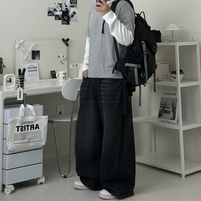 르위 남자 라운드 긴팔티셔츠 무지 기본 빅사이즈 레이어드 사계절