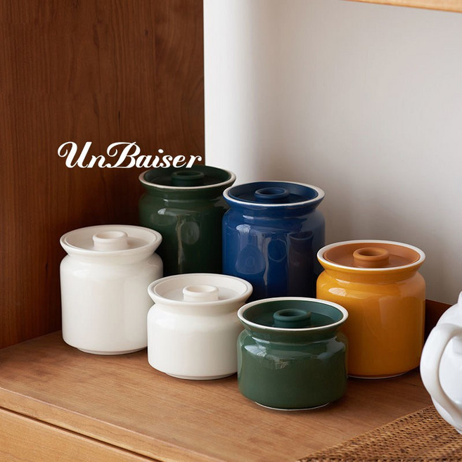 UNBAISER 돼지기름통 유리병 밀폐용기 김치통 김치항아리, 그린, 300ml, 1개