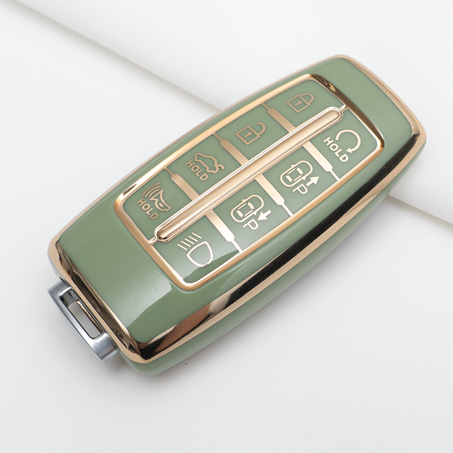 현대 G70 G80 GV70 GV80 GV90 호환 스마트 차 키케이스 키홀더 TPU 키커버 리모컨, TA41-8버튼, 그린골드