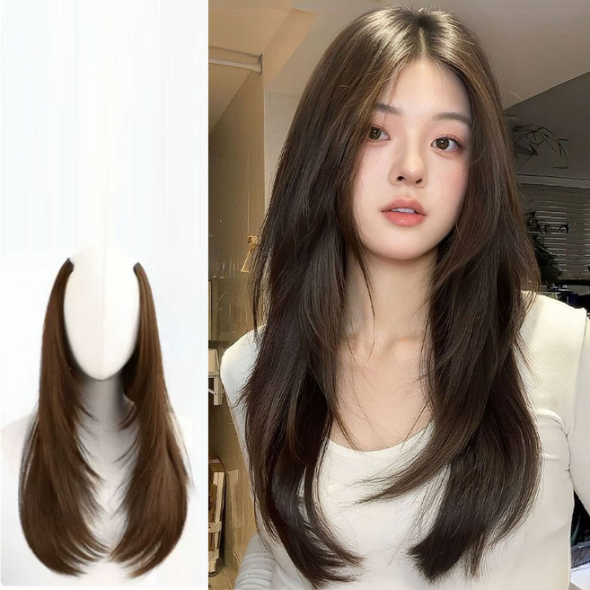 라메디 레이어드컷 C컬 헤어피스 똑딱이 붙임머리 50cm, 1개, 라이트브라운