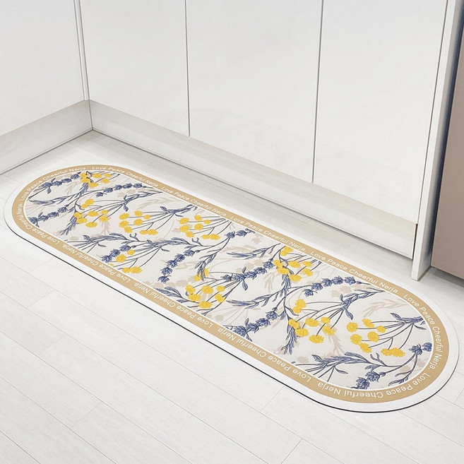 네르하 빨아쓰는 소프트 규조토 발매트 주방 싱크대 매트 4세대, 주방매트 150x50, 1.북유럽 노란꽃