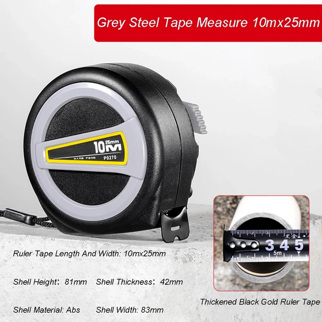 ABS 테이프 측정 톱 강철 너비 당김 눈금자 19-25mm 자동 잠금 3 5 10m 1 개, 04 Black 10mx25mm, 01 1 Pcs