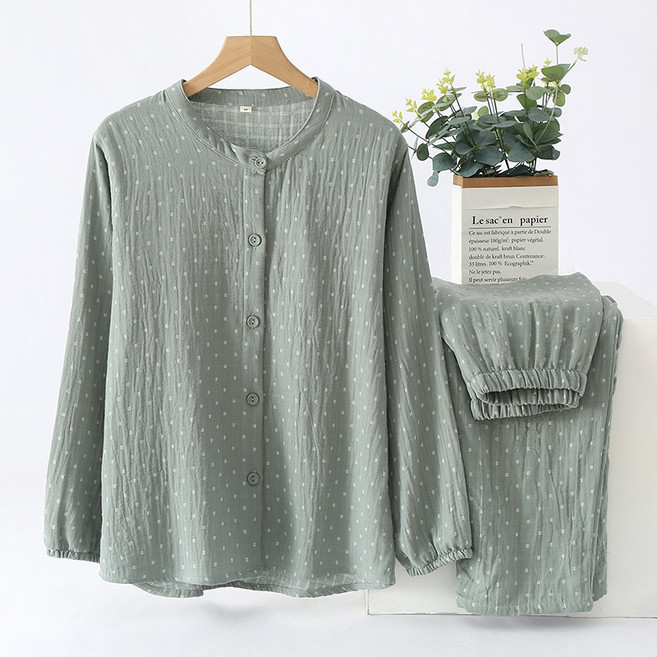 무인양품 스타일 여성 심플 이중 거즈 순면 커플 잠옷 봄 가을 여름 얇은 남성 홈웨어 세트