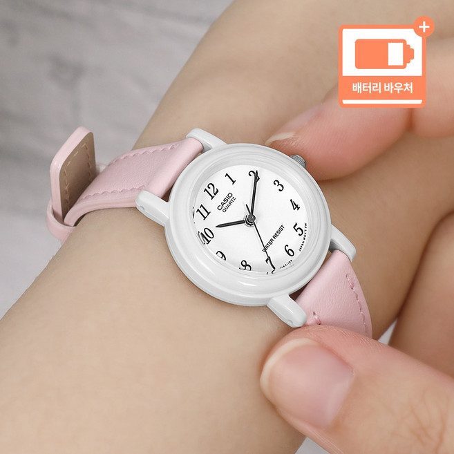 카시오 여성 아날로그 미니 파스텔컬러 여자 수능 학생 가죽시계 + 배터리 바우처