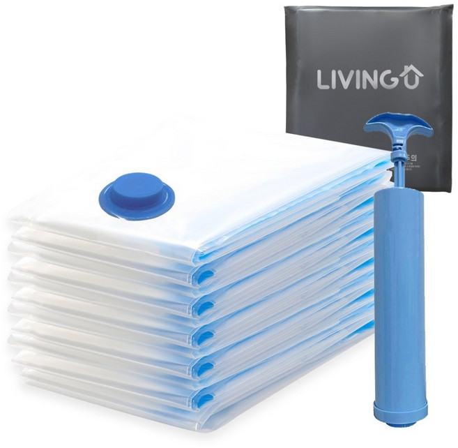 리빙유 진공 투명 이불 의류 압축팩 + 전용펌프 세트, 1세트, 6개입