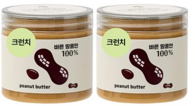 그린과수원 바른땅콩만 크런치 땅콩버터100% 220g 피넛버터 수제, 2개 - 쿠팡