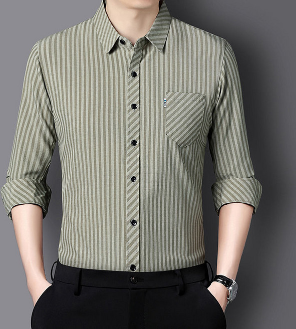 중년 남자 셔츠 봄 가을용 스트라이프 긴팔 셔츠 캐주얼 정장 YLP