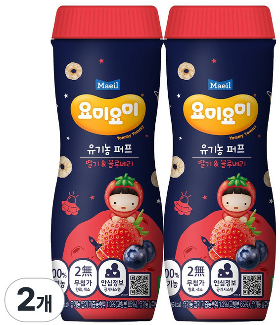 요미요미 오가닉퍼프 딸기&블루베리, 딸기블루베리, 42g, 2개