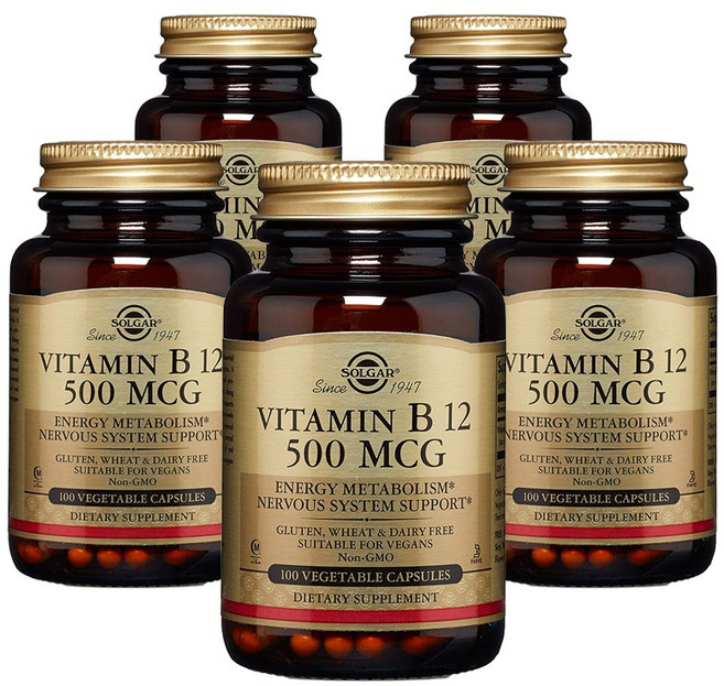 솔가 비타민 B12 500 mcg 100정 (베지캡슐) Solgar Vitamin 100정 -5개 SET, 500정, 1세트