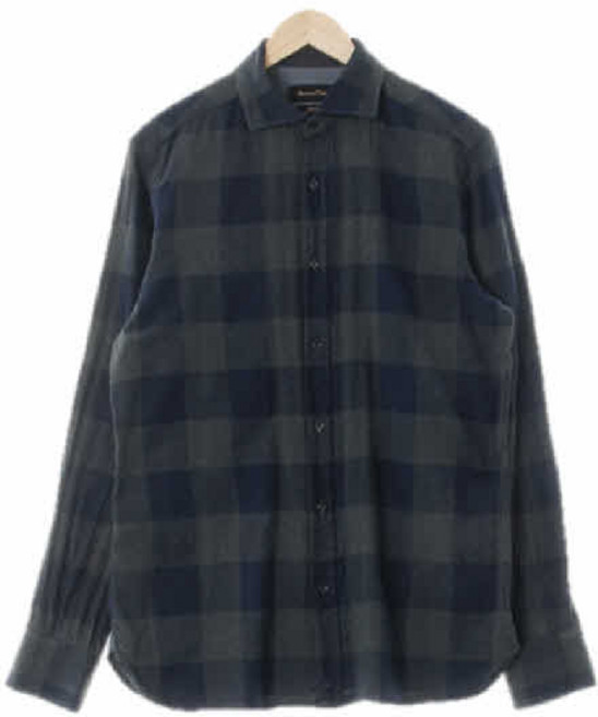 7337 마시모두띠 네이비 체크 면혼방 와이드카라워싱셔츠 [M]