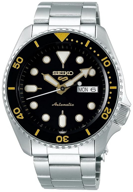 Seiko 5 스포츠 블랙 다이얼 실버 스테인레스 스틸 브레스 [병행 수입품]