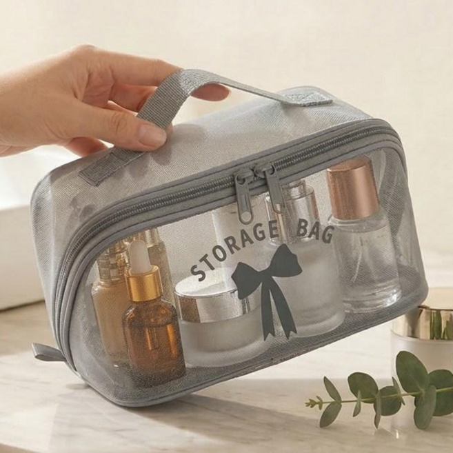 홀리크 프리미엄 에어 메쉬 화장품 파우치 여행용 대용량, 1개, 그레이