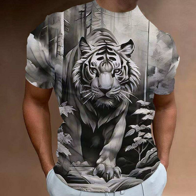 호랑이 티셔츠 화려한 치열한 인쇄 남자 3d 남자를위한 짧은 소매 여름 느슨한 의류 레트로 대형 탑스