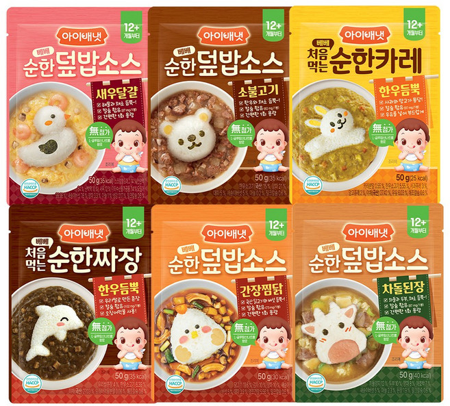 아이배냇 베베 처음먹는 순한덮밥소스 (짜장+카레+새우달걀+소불고기+간장찜닭+차돌된장), 1세트, 300g